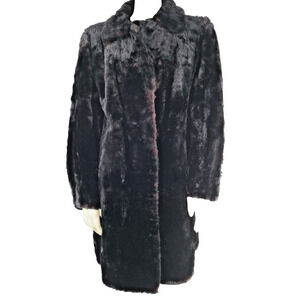 Vintage Black Sheared Rabbit Fur Long Winter Coat Size S Genuine Fur Soft Warm